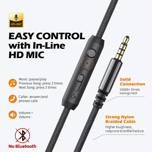 Vista 4 de Auriculares Ailihen C8, ligeros y plegables con micrófono para iPhone, iPad, iPod, teléfonos inteligentes Android, computadoras, laptop, Mac, Negro