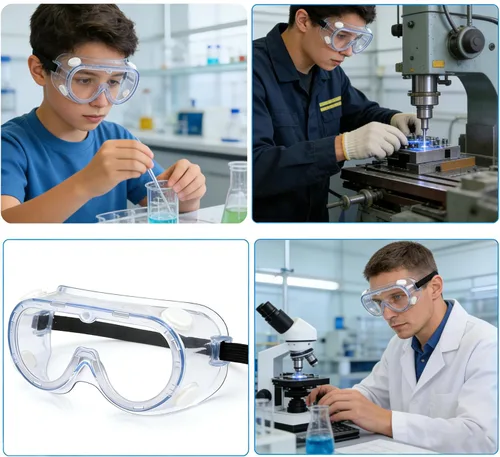 Vista 4 de Paquete de 2 gafas de seguridad, ajustables, ligeras, antivaho protectoras, color blanco