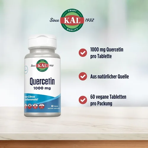 Vista 3 de KAL Quercetina 1000 mg Suplemento de apoyo inmunológico, bioflavonoides para defensa inmunológica y apoyo a la salud general, vegano, sin gluten