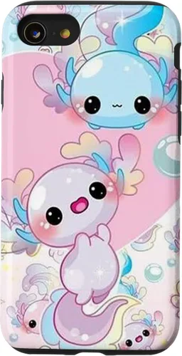 Vista 18 de Linda funda Kawaii Axolotl azul y rosa para iPhone 17