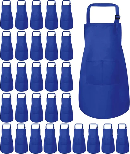 Vista 10 de Paquete de 30 delantales infantiles a granel con bolsillos para 30 unidades de color negro