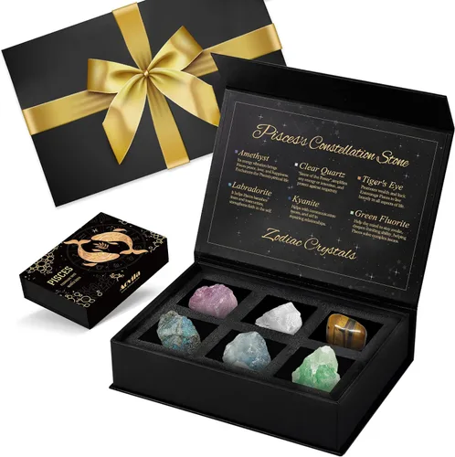Vista 38 de Conjunto de regalo de cristales de Acuario, signos del zodiaco, piedras de nacimiento de cristales curativos con caja de horóscopo, cristales