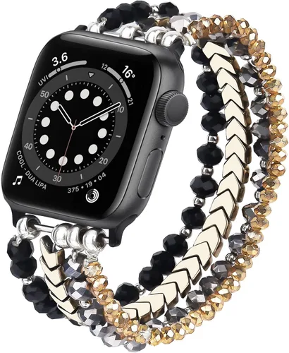 Vista 31 de MOFREE - Pulsera de cuentas compatible con Apple Watch Band de 1.496 in/1.575 in/1.614 in/1.65 in (38, 40, 41 y 42 mm) Series Negro/Oro