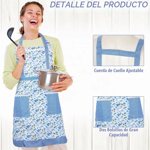 Vista 4 de Zhanmai 3 Pcs Women Floral Aprons with Pocket Soft Kitchen Chef Aprons for Women Cooking Gardening