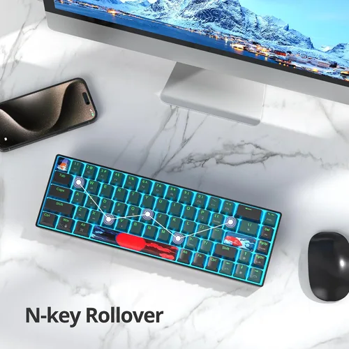 Vista 5 de Teclado para juegos al 60%, teclado mecánico con cable, teclado compacto de 68 teclas con interruptor rojo retroiluminado LED, NKRO para Win PC