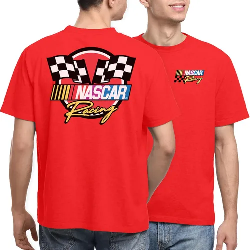 Vista 3 de Junk Food NASCAR Racing Logo - Camiseta unisex para adultos con el logo de carreras de NASCAR en la parte delantera y trasera para hombres y mujeres