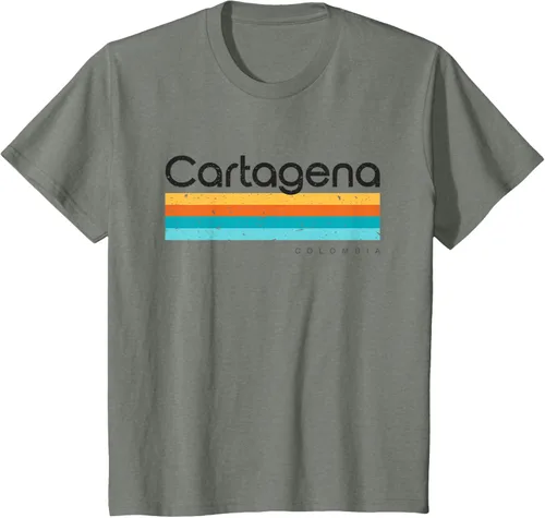 Vista 84 de Camiseta vintage de Cartagena Colombia con diseño retro, Blanco, S