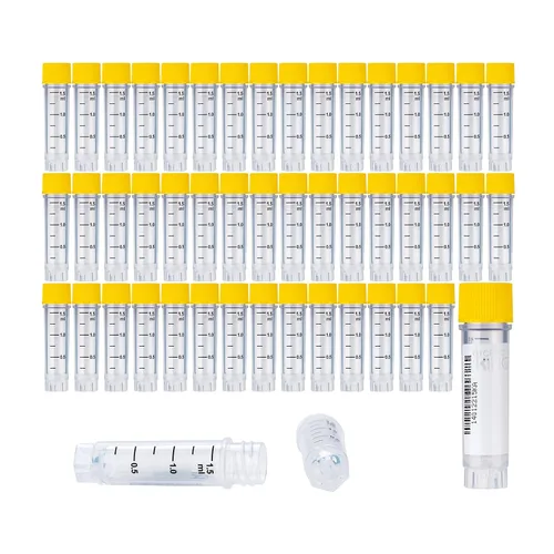 Vista 26 de Cryoviales de 0.0 fl oz, 25Pcs Cryotubes con código de barras lateral, frascos de esterilización con rosca externa, tubos de muestra con tapas Azul