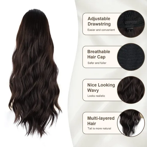 Vista 5 de FREEMEIGE Extensión de cola de caballo, extensiones de cola de caballo con cordón, 22 pulgadas de largo, rizadas, onduladas, extensiones de cabello