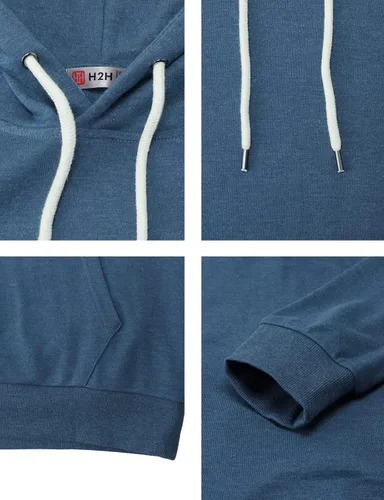 Vista 6 de H2H Sudadera con Capucha Tipo Pullover para Hombre, Ligera, de Manga Larga, con Bolsillo Canguro, Ajuste Ceñido, Básica, Casual, Suéter