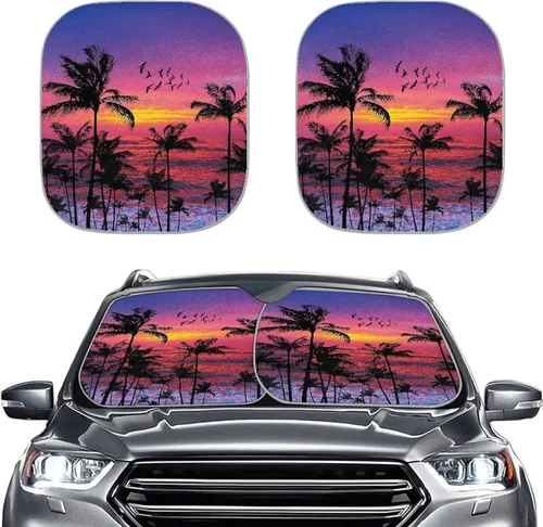 Vista 7 de Parasol para parabrisas de automóvil con estampado de playa tropical, protección universal para proteger el interior del automóvil, bloquea