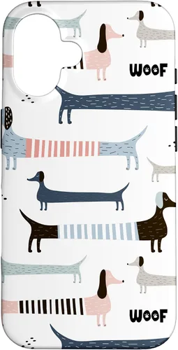 Vista 32 de Dachshund Weenie Weiner Dog - Carcasa para iPhone 17, diseño azul, rosa y blanco
