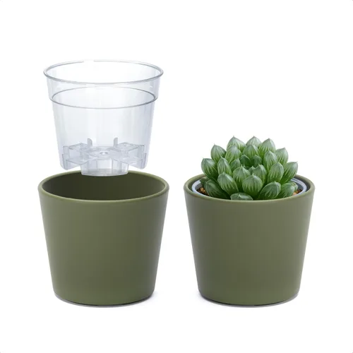 Vista 34 de Phoenix Vine Macetero de plástico verde oliva de 4.5 pulgadas con maceta transparente, cubierta decorativa ligera con maceta interior transparente