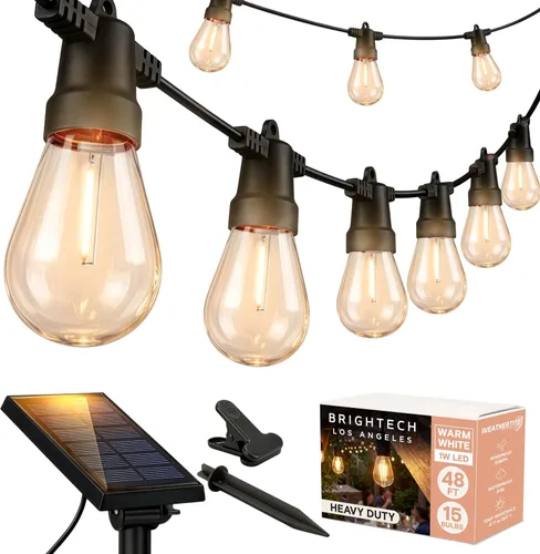 Vista 15 de Brightech Ambience Pro - Guirnalda de luces LED impermeables para exteriores con energía solar – Luces de patio de grado comercial con bombillas