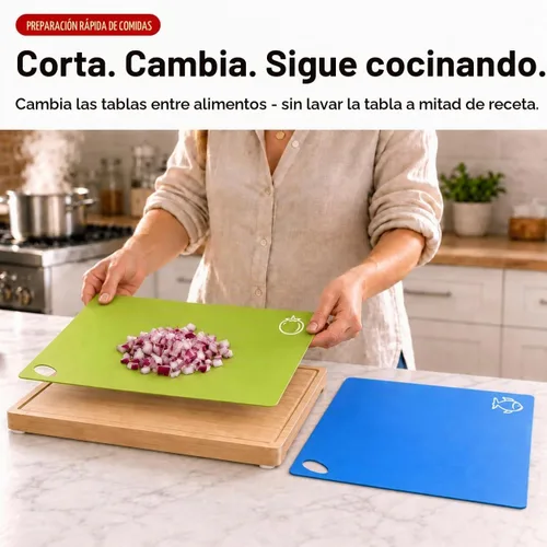 Vista 3 de Juego de tablas de cortar de bambú con 6 alfombrillas, tablas de cortar