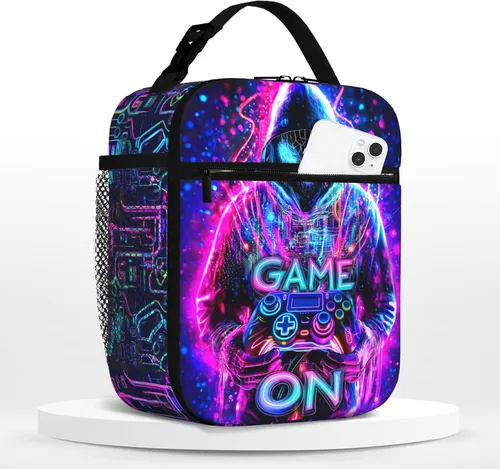 Vista 27 de Lonchera de béisbol para niños, con aislamiento, con diseño de calavera y béisbol, lonchera para niños, escuela, trabajo, oficina, viajes, picnic