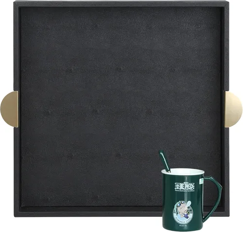 Vista 8 de HofferRuffer Bandeja Decorativa de Servir de Cuero Sintético, Elegante Bandeja Otomana para Mesa de Café, Desayuno, Bebidas, Bandeja para Servir