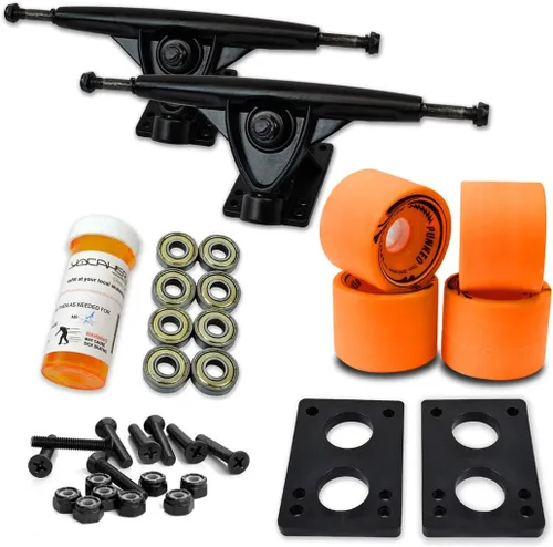 Vista 9 de Yocaher Longboard - Juego de ruedas para monopatín de 2.795 in + camiones negros de aluminio resistente de 7 pulgadas/7.087 in, rodamiento Azul bebé