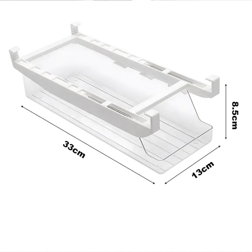 Vista 7 de Organizador de latas para cajón de refrigerador, estante extraíble colgante para refrescos, huevos, frutas, verduras, carne, contenedor transparente
