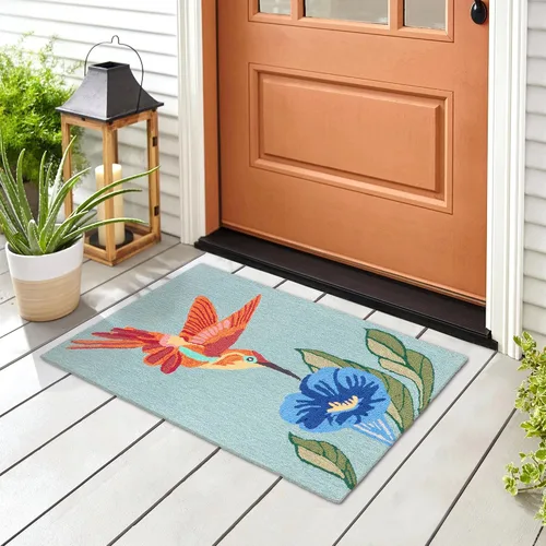 Vista 29 de Liora Manne Mum Aqua - Alfombra para interior/exterior, 3 pies, redonda