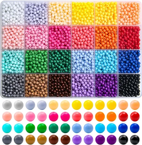 Vista 24 de 1440 piezas de cuentas redondas de acrílico mate de 6 mm de color caramelo, 24 colores surtidos de cuentas de chicle de plástico con agujero Juego