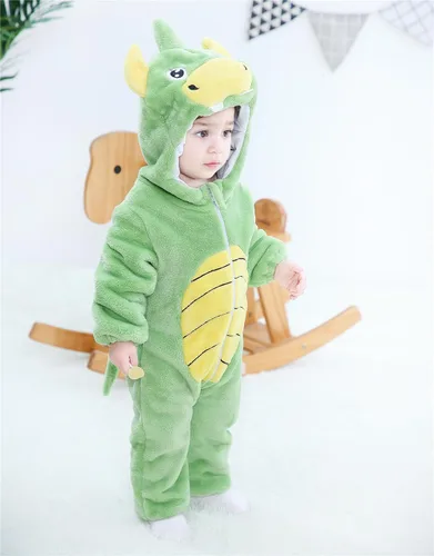 Vista 2 de AGQT Disfraz de tigre de bebé de una pieza con capucha para Halloween, talla 0-24 meses 7277z12# Disfraz de dinosaurio verde
