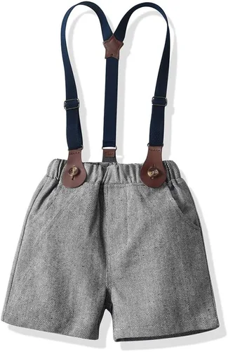 Vista 5 de JMOORY Conjunto de ropa para bebé y niño, manga corta, con lazo y tirantes cortos para caballero