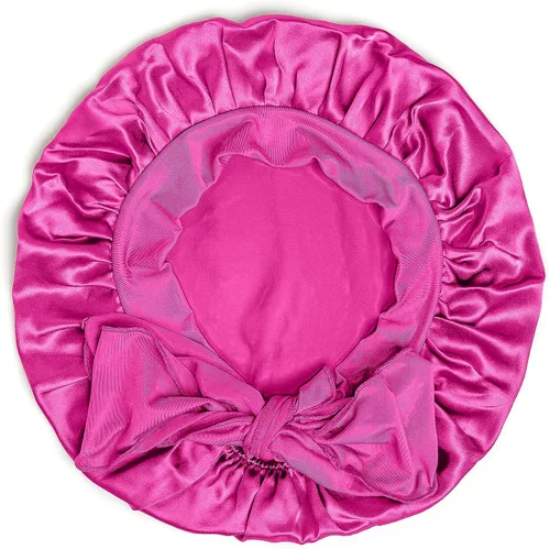 Vista 2 de Gorro de satén grande con bolsa de lavandería, gorro de satén para dormir, gorro para cabello rizado, se ajusta con banda de corbata, gorra de seda