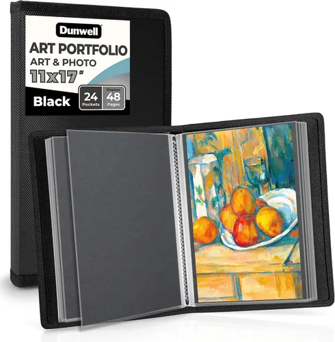 Vista 12 de Dunwell Carpeta portafolio de arte de 11x14 con papel de montaje (negro), carpeta grande para almacenamiento de obras de arte, 24 fundas muestran 48