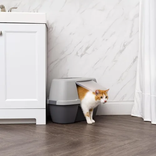 Vista 8 de IRIS USA Gabinete de caja de arena esquinera para gatos con pala, caja de arena pequeña para gatos con tapa, gabinete de caja de arena de esquina
