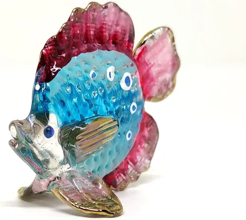 Vista 5 de Figuras en miniatura de peces animales pintados a mano, arte de vidrio soplado, decoración de regalo coleccionable, V1 azul y rojo