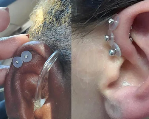Vista 4 de MODRSA Almohadillas de disco transparente sin tirones de plástico para piercing Bump, discos de silicona, disco de perforación de silicona