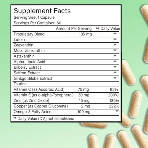 Vista 2 de Suplemento avanzado de vitaminas para los ojos 14 en 1 con luteína, zeaxantina, extracto de arándano y zinc para adultos, apoya la visión, la mácula