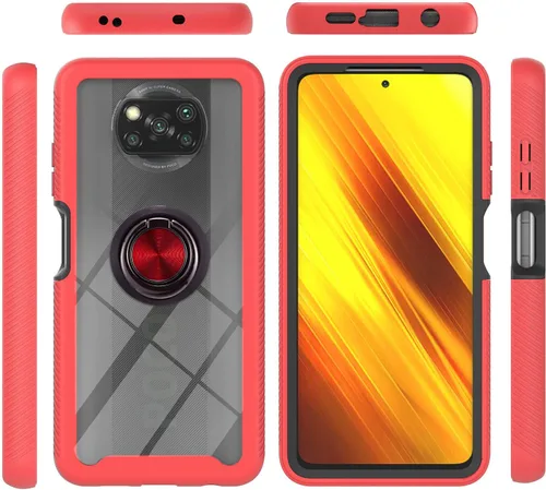 Vista 20 de Funda compatible con Xiaomi Poco X3 NFC, compatible con Xiaomi Poco X3 Pro/Poco X3 Ring Stand 3 en 1, color negro
