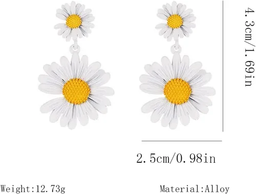 Vista 2 de Aretes colgantes de margarita para mujer, aretes de margarita con diseño de damángel, aretes de verano para mujer, regalo de los años 60 y 70