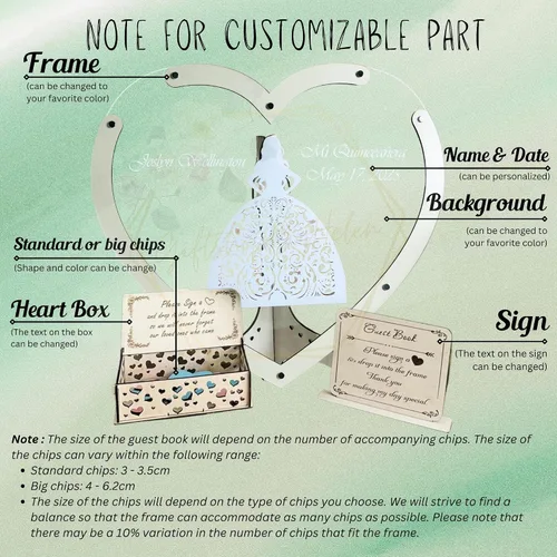 Vista 5 de Ideas alternativas personalizadas para libro de invitados de quinceañera – Alternativa para libro de invitados de corazón de quinceañera – Libro