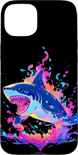 Vista 9 de iPhone 16 Colorful Shark, Spirit Animal, Multicolor Art, Case