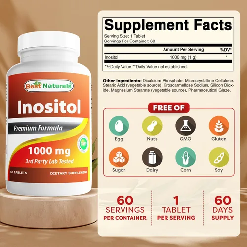 Vista 2 de Best Naturals Inositol 1000 mg 60 Tabletas