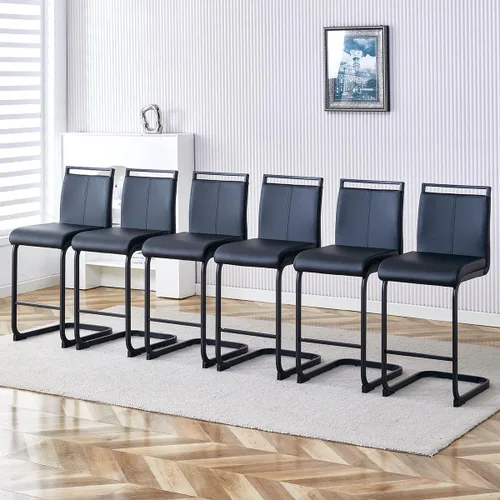 Vista 15 de gopop Juego de 2 taburetes de bar de altura de mostrador con respaldo, taburetes de cocina de cuero sintético negro con patas de metal recubierto