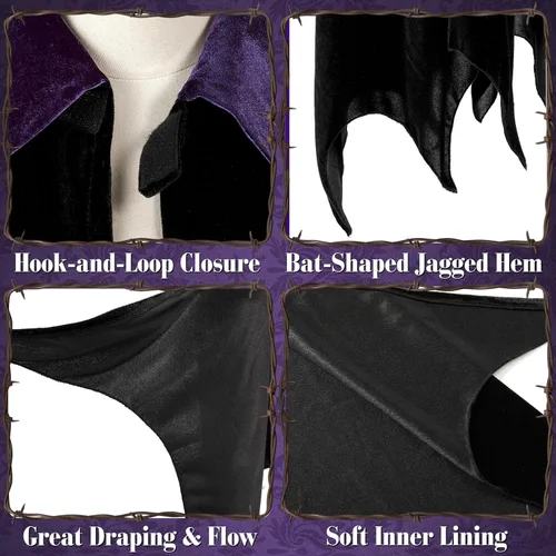 Vista 5 de Capa de vampiro, capa de terciopelo negro con cuello para disfraz Negro y púrpura