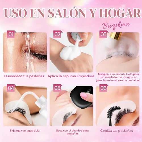 Vista 6 de Buqikma Kit de champú de pestañas para extensiones de 2.02 fl oz/60 ml