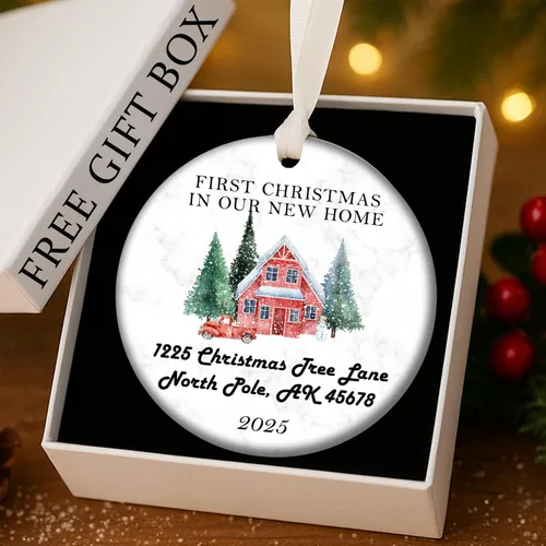 Vista 6 de Adornos de Navidad para el hogar 2023 – Adorno de Navidad de cerámica de 3 pulgadas, regalo de inauguración de la casa, decoración de árbol