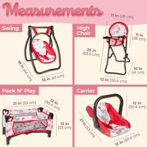 Vista 3 de Litti - Juego de accesorios para muñecas de bebé de 18 pulgadas con columpio, cuna, silla alta y portador, muebles de juguete realistas