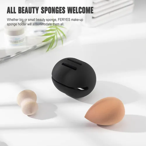 Vista 5 de FERYES Soporte para esponja de maquillaje – Estuche para mezclador de maquillaje de silicona resistente a roturas y ecológico para viajes - Negro