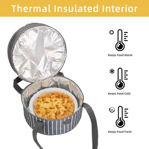 Vista 4 de Bolsa de transporte aislada Fun Elements para comida caliente o fría, porta tartas de 12.5 pulgadas con tapa y asa, contenedor de alimentos redondo