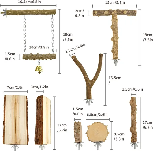 Vista 2 de Perchas para Pájaros, 6 piezas Ramas de Soporte de Madera Natural para Pájaros, Palo de Percha para Pájaros para Masticar, Accesorios de Jaula