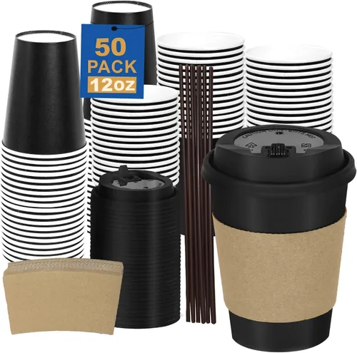 Vista 17 de Paquete de 100 tazas de café desechables de 8 onzas, tazas de papel desechables de color marrón a granel, tazas de café para té caliente, chocolate