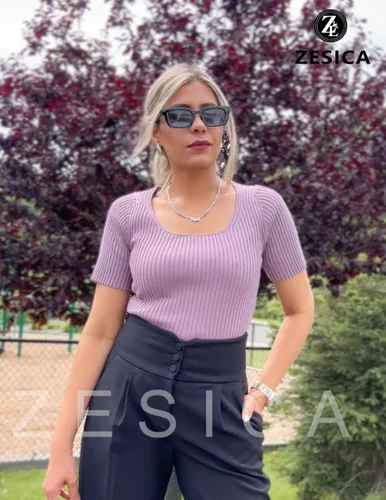 Vista 7 de ZESICA Women's 2024 Short Sleeve Square Neck T Shirts Slim Fitted Summer Ribbed Knit Basic Casual Tee Tops