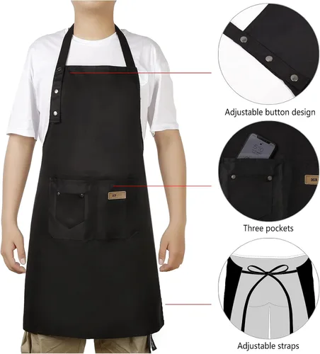 Vista 4 de Hongsome Delantal ajustable con botones para mujeres y hombres, artistas, pintura, cerámica, jardín, cocina, chef, 3 bolsillos, impermeable, M-XXL