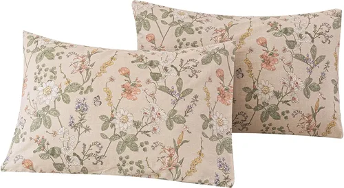 Vista 27 de ECOCOTT Juego de 2 fundas de almohada florales de tamaño estándar, 100% algodón lavado con cierre de sobre, fundas de almohada estampadas de flores